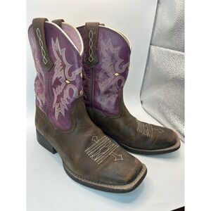 Ariat Fatbaby Kids Cowboy Boots Brown Purple Leather Square Toe 10015390 Size 3